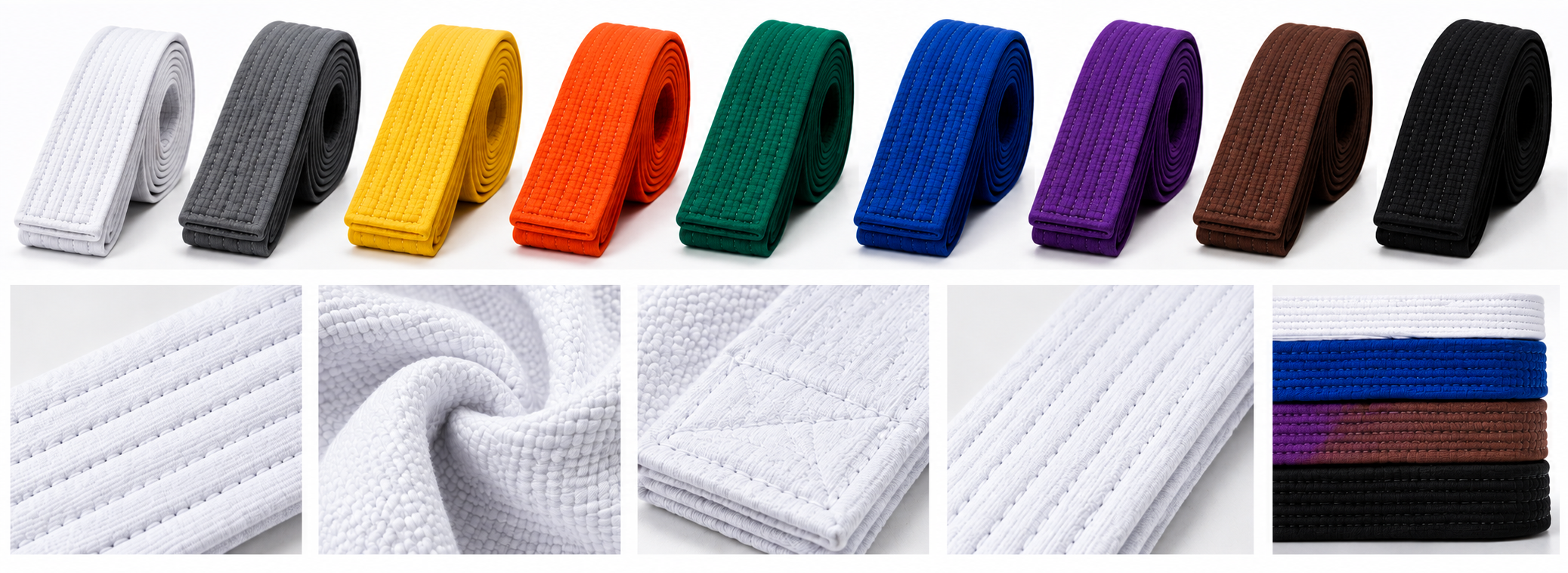 Martial arts belts in multiple colours